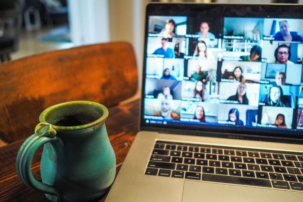 laptop showing video conference call